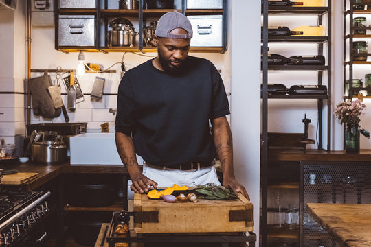 Christ Bikouedi cooks with the Atma chef's knife