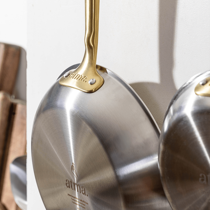Pack Brigade - set de 3 poêles en inox avec manches dorés - Édition limitée - Atma Kitchenware