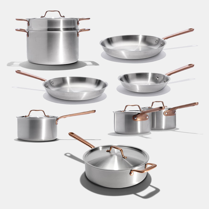 Batterie de cuisine en inox avec manches bronze, 15 pièces - Atma Kitchenware