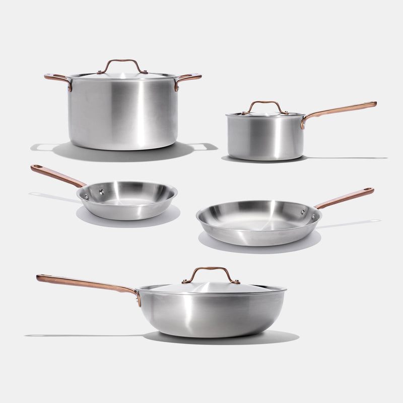 Batterie de cuisine en inox avec manches bronze, 9 pièces - Atma Kitchenware