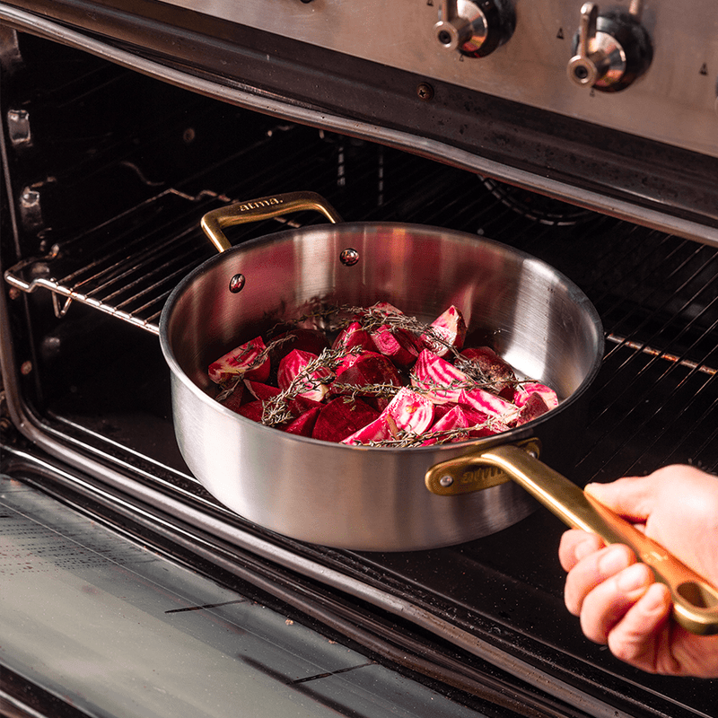 Batterie de cuisine en inox avec manches dorés, 21 pièces - Atma Kitchenware