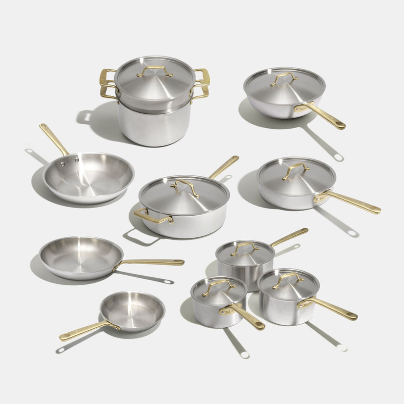 Batterie de cuisine en inox, manches dorés - 19 pièces - Atma Kitchenware