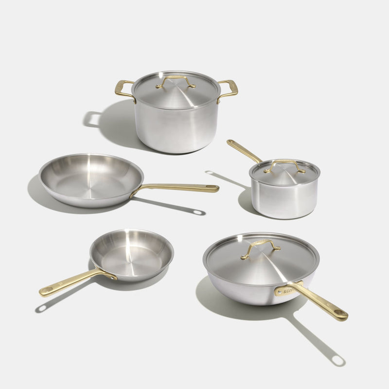 Batterie de cuisine en inox, manches dorés - 9 pièces - Atma Kitchenware