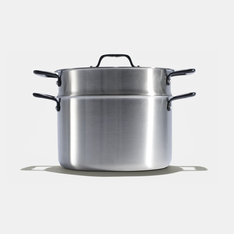 Le grand faitout en inox et son pasta pot, poignées noires - Atma Kitchenware