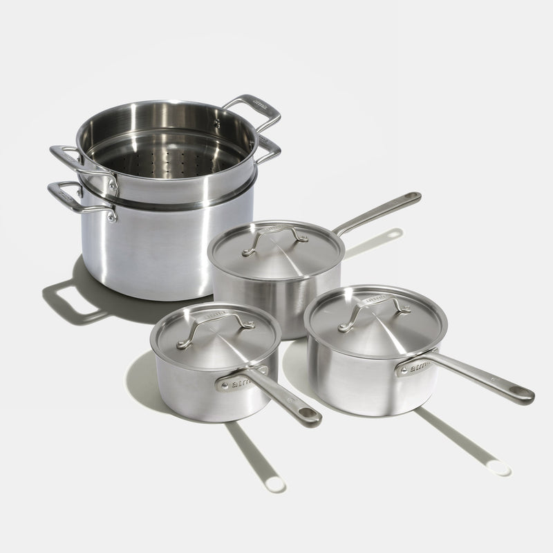 Trio de casseroles et faitout avec panier vapeur en inox - Atma Kitchenware